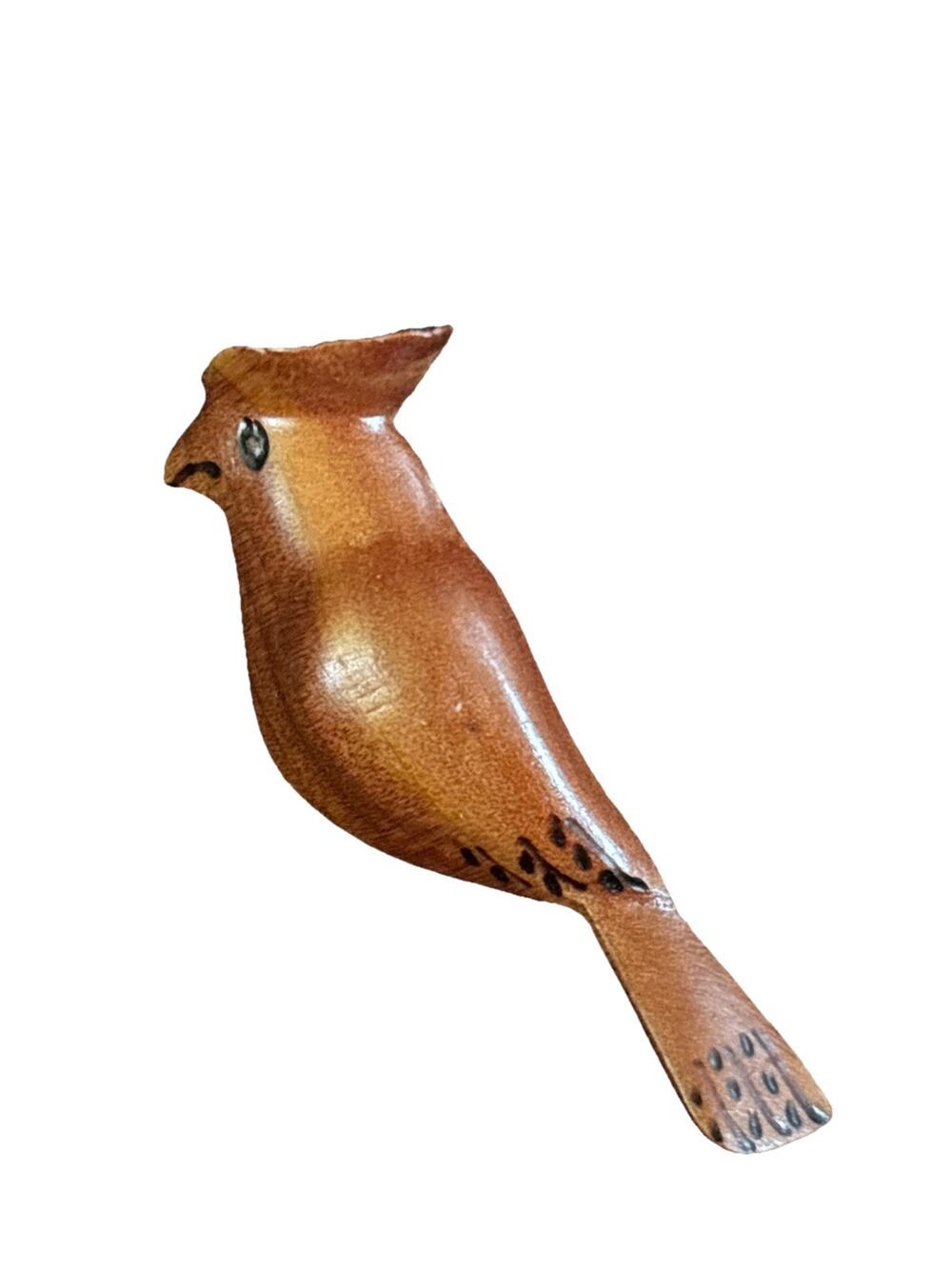 Vintage Artisan Hand Carved Cardinal Brooch Pin Signed By Artist Cardinal Art 2”